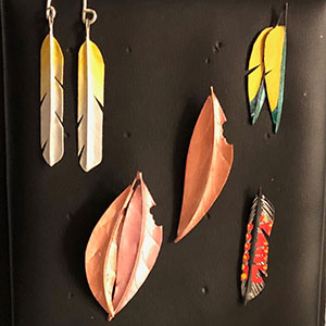 Airport Art - Fred Peters - Gum Leaf Lapel, Feather Lapel, Earrings