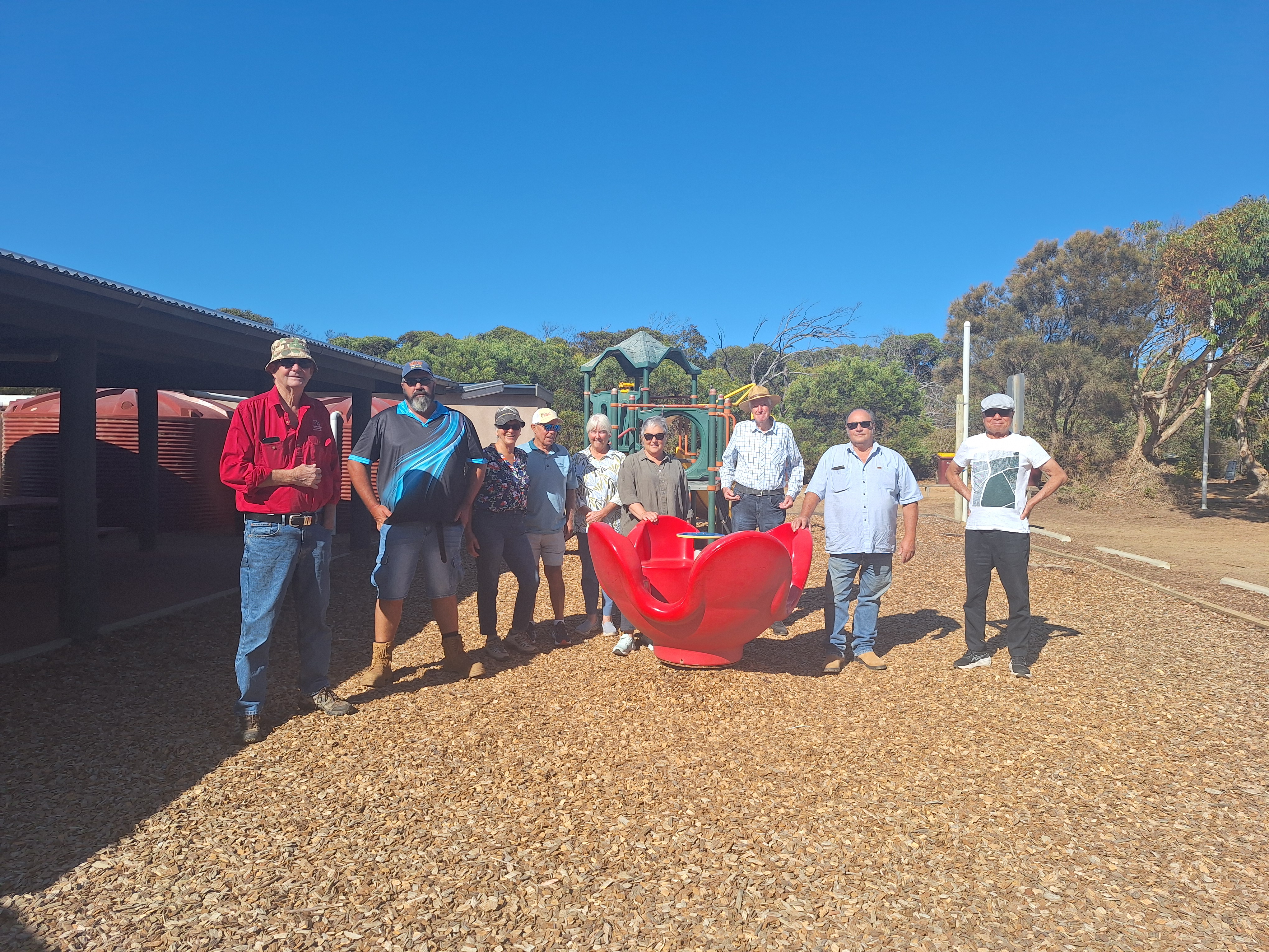 Elected Members visit the Vivonne Bay Campground playground, which is set for an upgrade following public consultation.